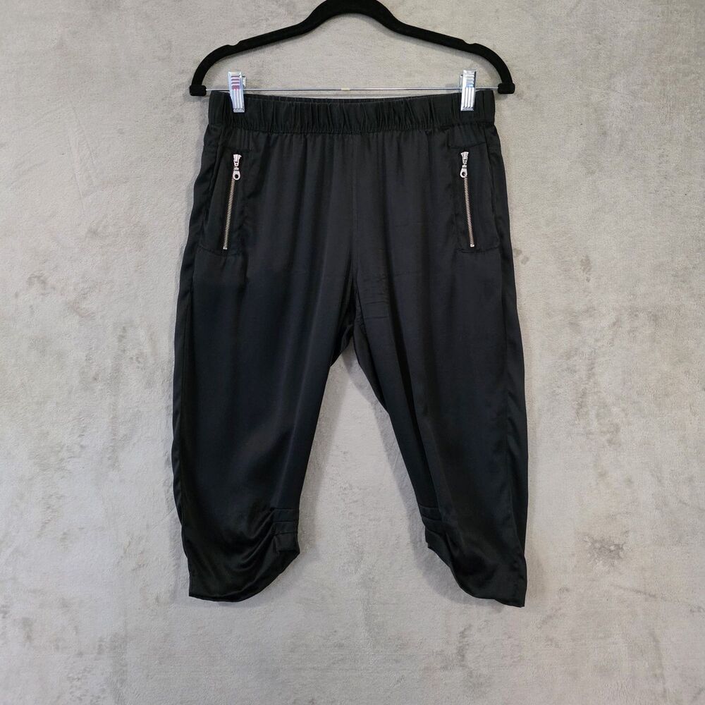 Rich & Skinny Crop 100% Silk Pants Black Sz Small